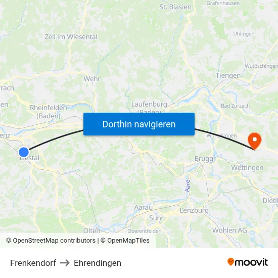 Frenkendorf to Ehrendingen map