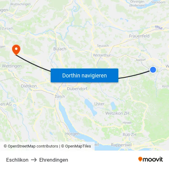 Eschlikon to Ehrendingen map