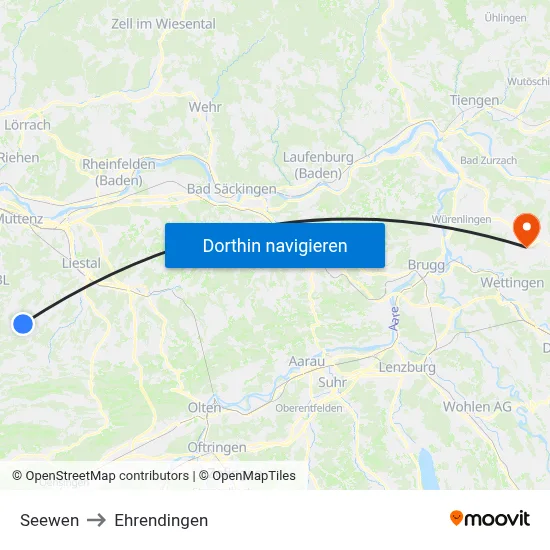 Seewen to Ehrendingen map