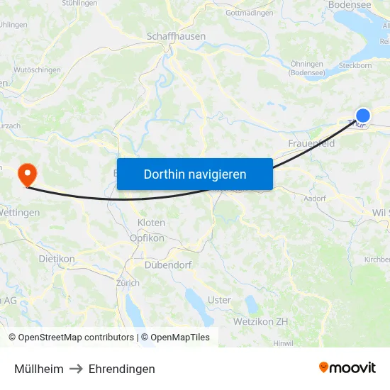 Müllheim to Ehrendingen map
