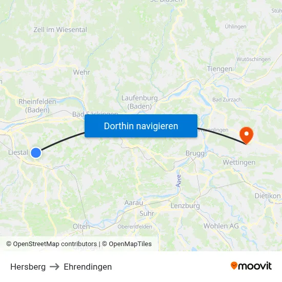 Hersberg to Ehrendingen map