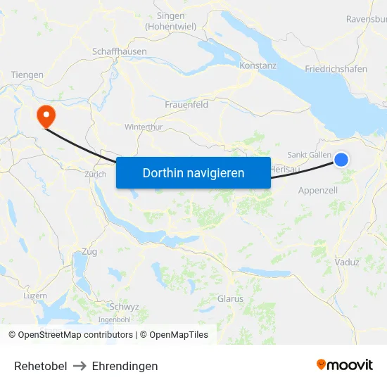 Rehetobel to Ehrendingen map