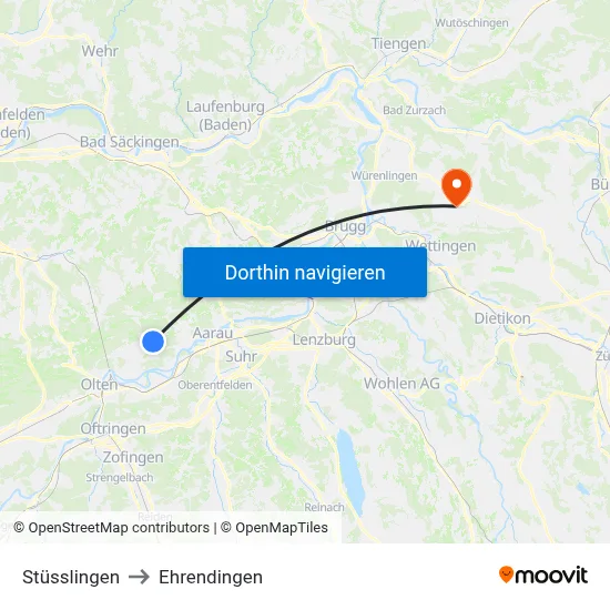 Stüsslingen to Ehrendingen map