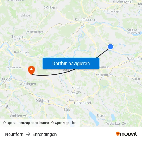 Neunforn to Ehrendingen map
