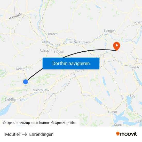 Moutier to Ehrendingen map