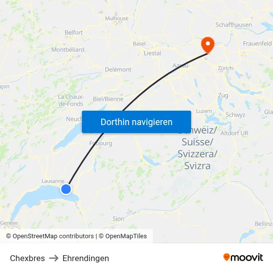 Chexbres to Ehrendingen map