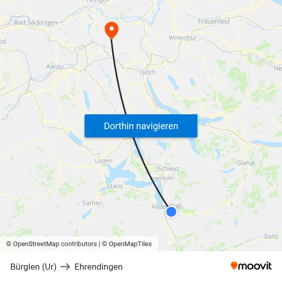 Bürglen (Ur) to Ehrendingen map