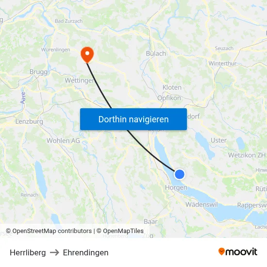 Herrliberg to Ehrendingen map