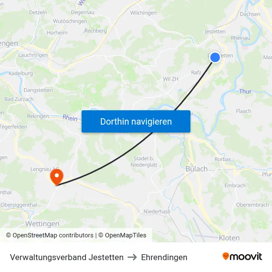Verwaltungsverband Jestetten to Ehrendingen map