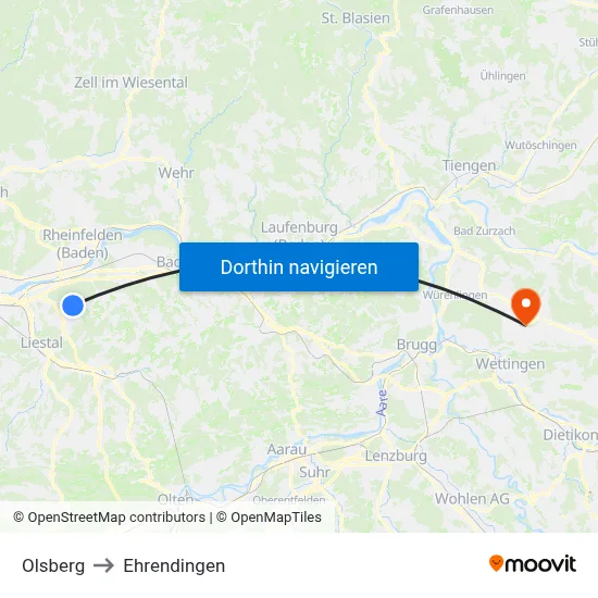 Olsberg to Ehrendingen map