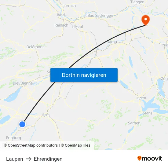 Laupen to Ehrendingen map