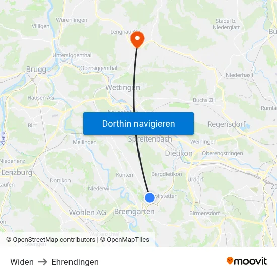 Widen to Ehrendingen map
