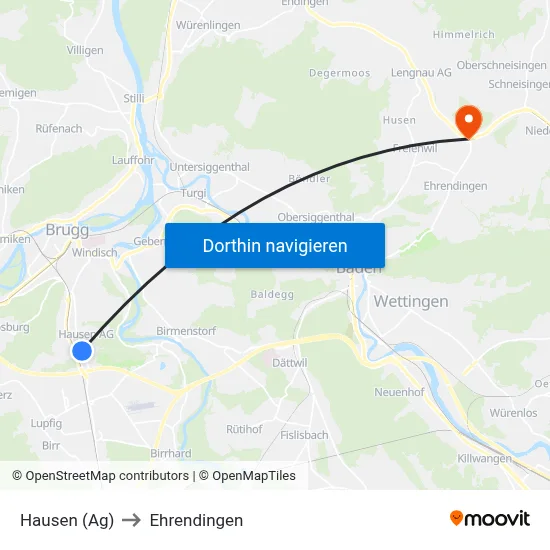 Hausen (Ag) to Ehrendingen map