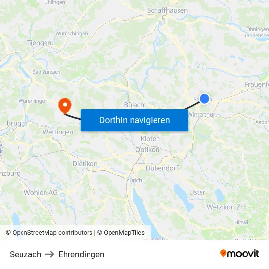 Seuzach to Ehrendingen map