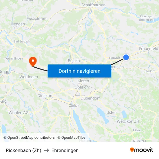 Rickenbach (Zh) to Ehrendingen map