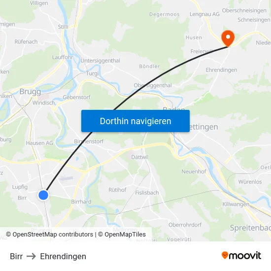 Birr to Ehrendingen map