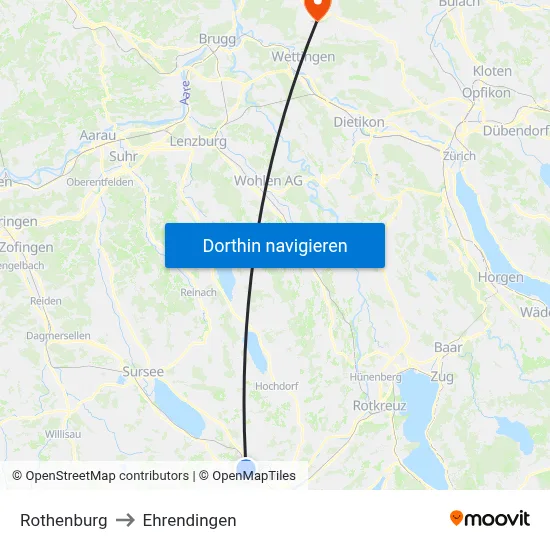 Rothenburg to Ehrendingen map