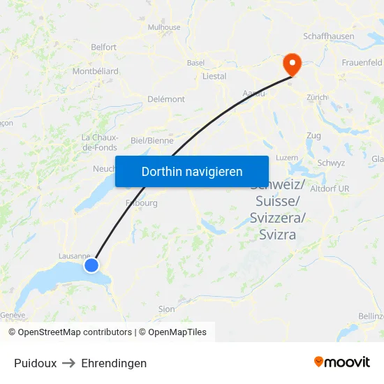 Puidoux to Ehrendingen map