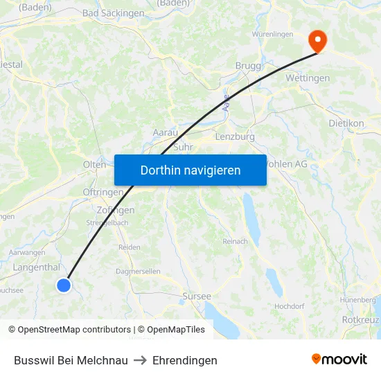 Busswil Bei Melchnau to Ehrendingen map
