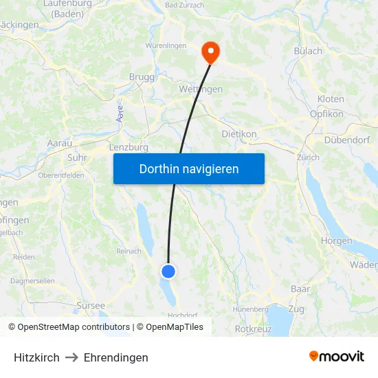 Hitzkirch to Ehrendingen map