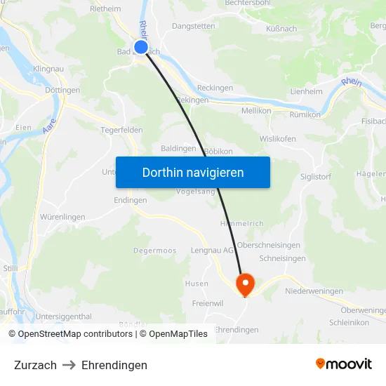 Zurzach to Ehrendingen map