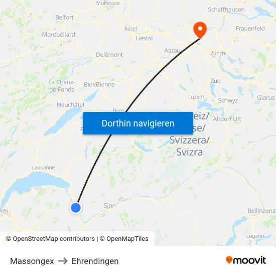 Massongex to Ehrendingen map