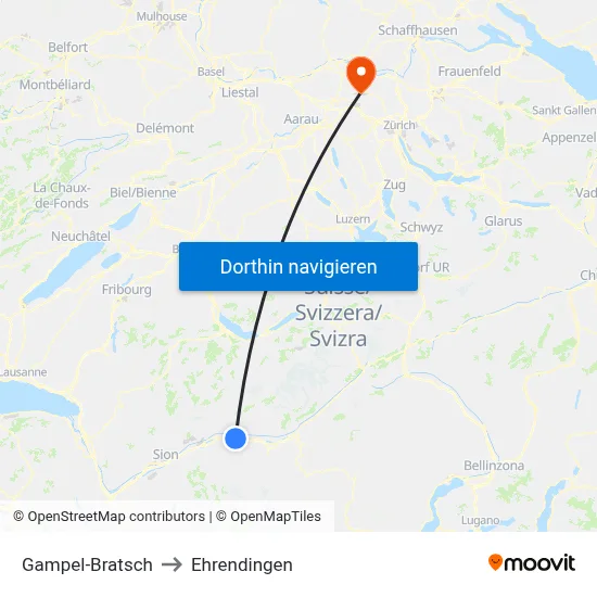 Gampel-Bratsch to Ehrendingen map