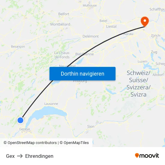 Gex to Ehrendingen map