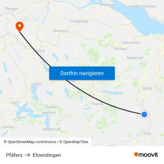 Pfäfers to Ehrendingen map