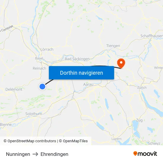 Nunningen to Ehrendingen map