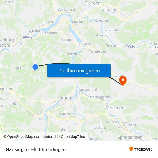 Gansingen to Ehrendingen map