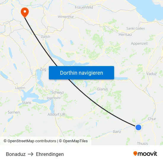 Bonaduz to Ehrendingen map