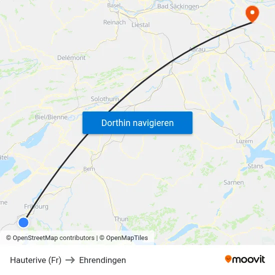 Hauterive (Fr) to Ehrendingen map