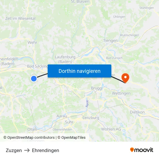 Zuzgen to Ehrendingen map