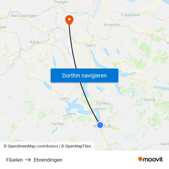 Flüelen to Ehrendingen map