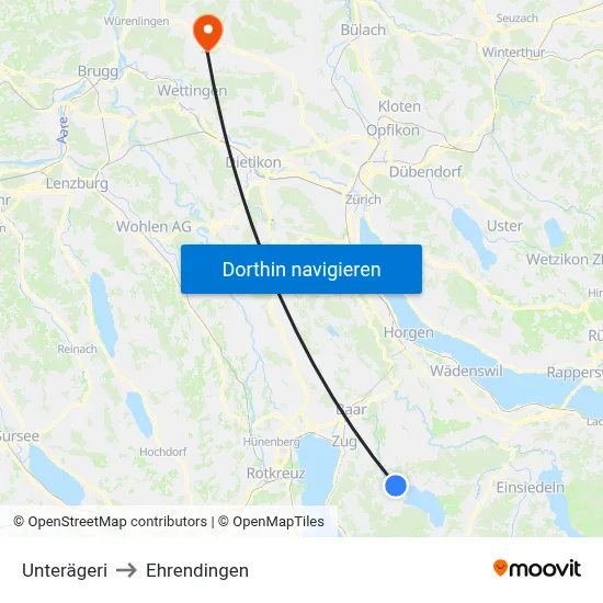 Unterägeri to Ehrendingen map