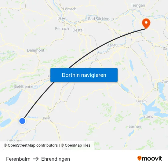 Ferenbalm to Ehrendingen map