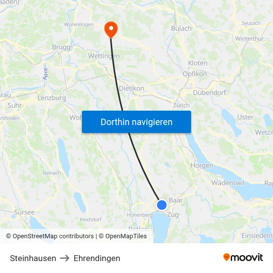 Steinhausen to Ehrendingen map