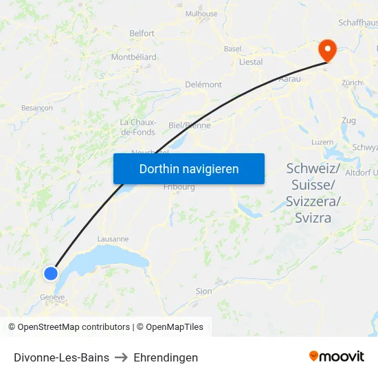 Divonne-Les-Bains to Ehrendingen map