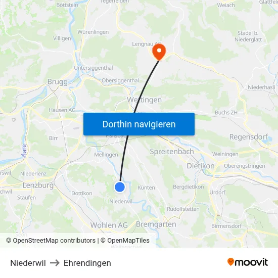 Niederwil to Ehrendingen map
