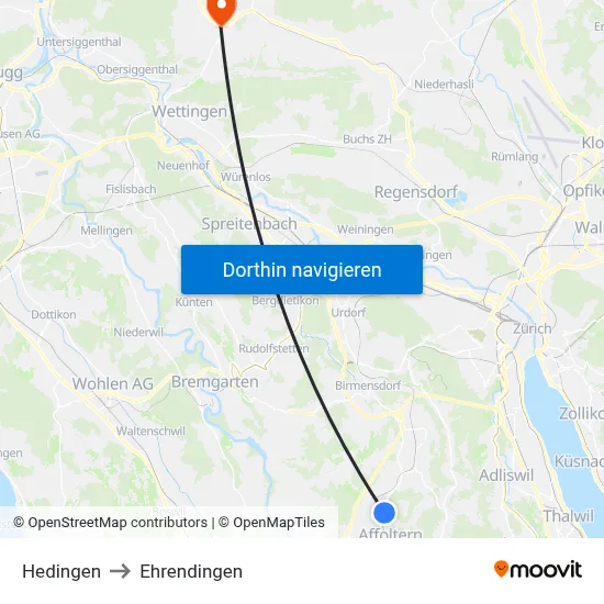 Hedingen to Ehrendingen map