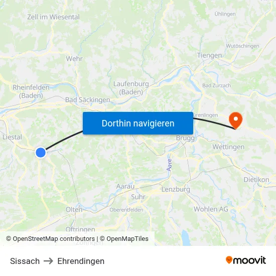 Sissach to Ehrendingen map