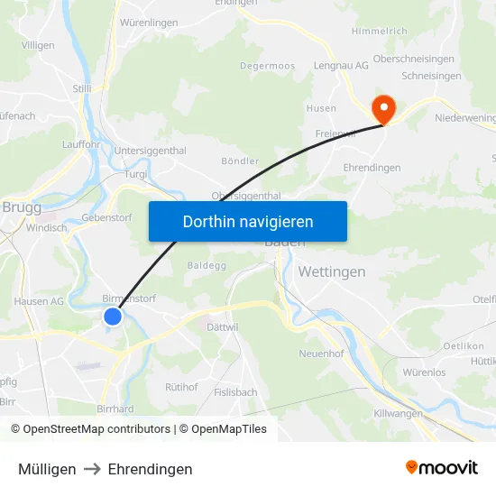 Mülligen to Ehrendingen map
