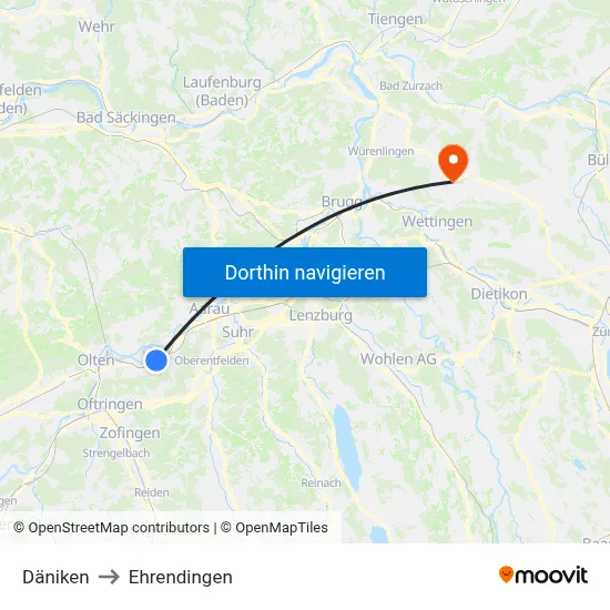 Däniken to Ehrendingen map