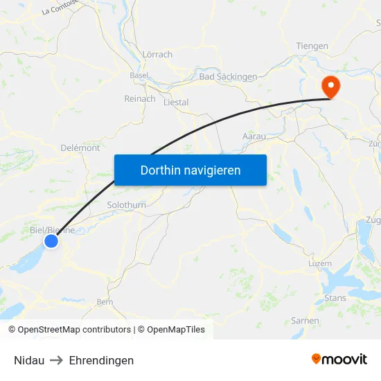 Nidau to Ehrendingen map
