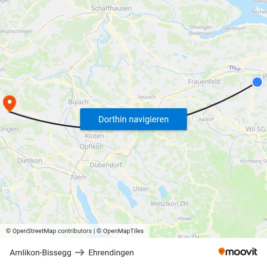 Amlikon-Bissegg to Ehrendingen map
