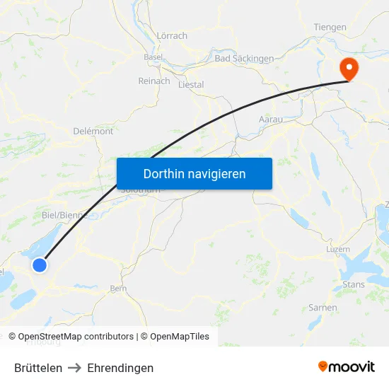 Brüttelen to Ehrendingen map
