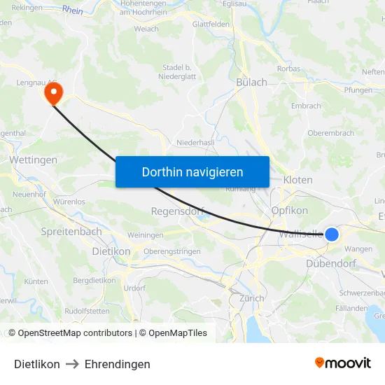 Dietlikon to Ehrendingen map