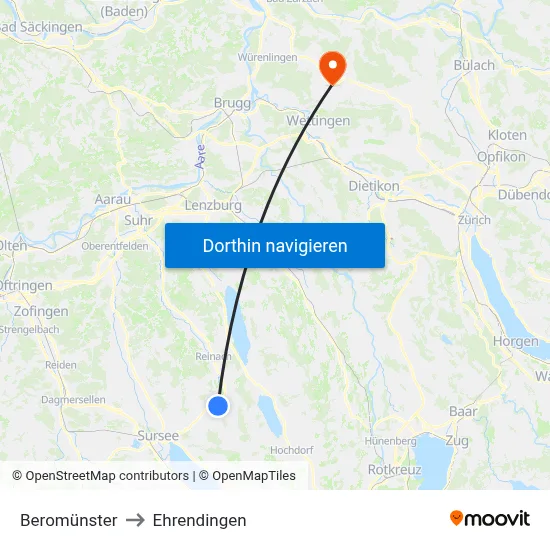 Beromünster to Ehrendingen map