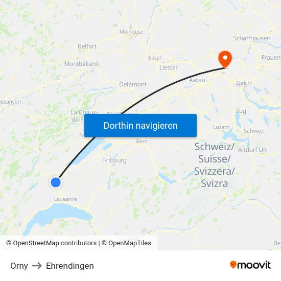 Orny to Ehrendingen map